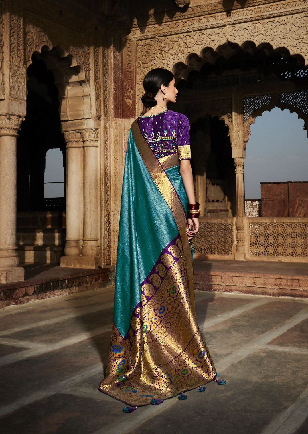 Blue Woven Designer Banarasi Silk Saree