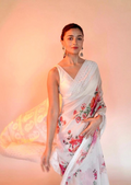 Cream White Hand Woven Lucknowi Cotton Saree